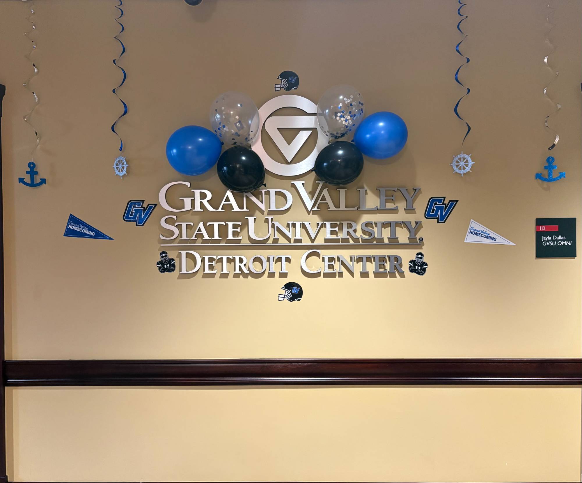 Detroit Center Homecoming office decorations, Detroit Center logo